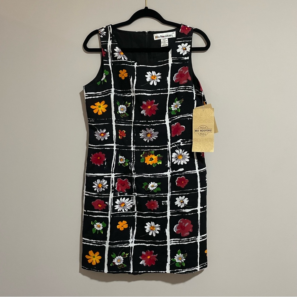 NWT! Vintage Style Rare Mix Nouveau New York Checkered Floral 60s 80s Mini Dress